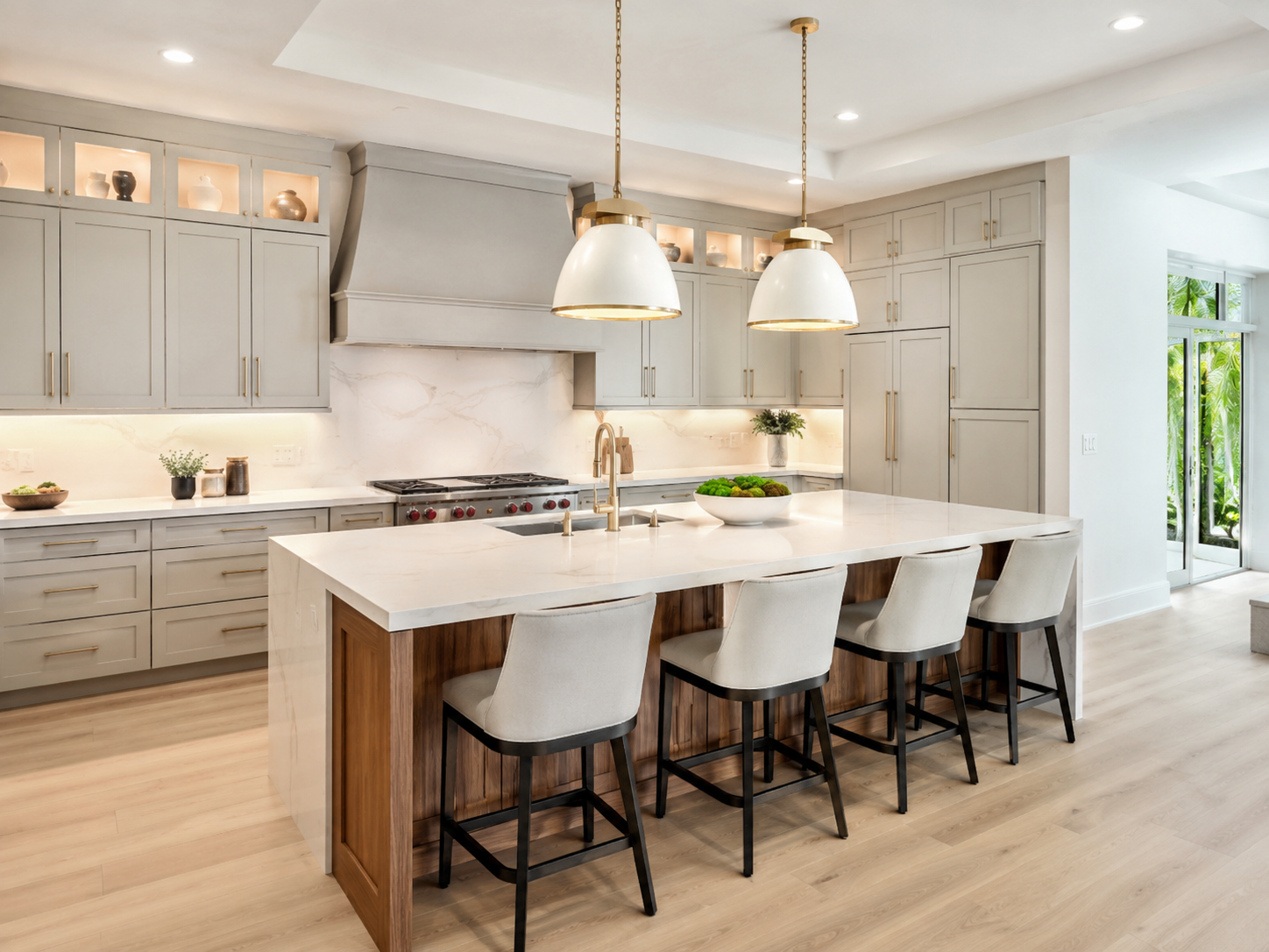 Completed luxury kitchen remodel with a large island